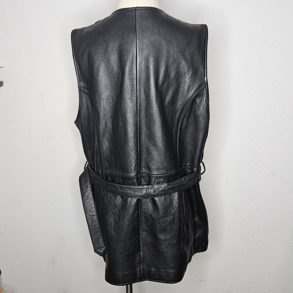 J.L. Colebrook Black Genuine Leather Belted Long Vest 2X Plus Size Vintage 90s - Picture 8 of 11